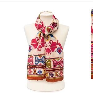 Fox & Chave Kilim Multi Crepe De Chine Multicolor Patterned Scarf Silk